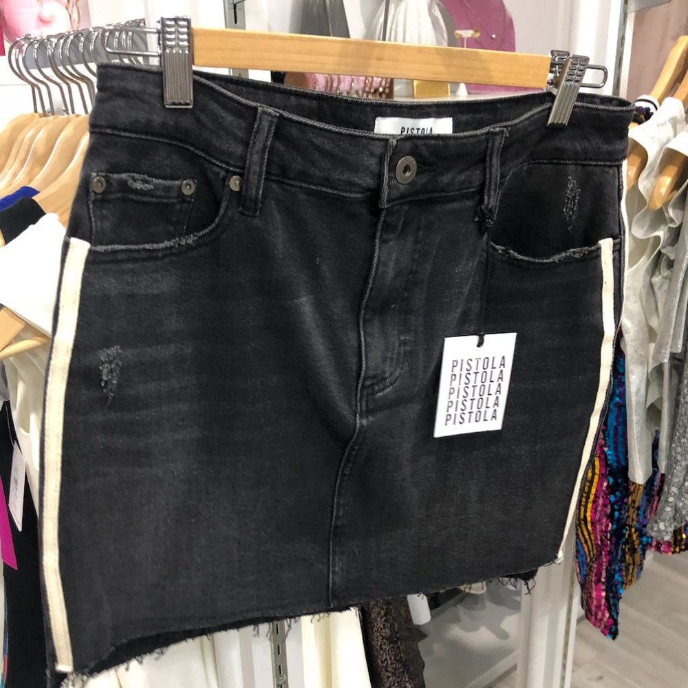 womens black jean skirt